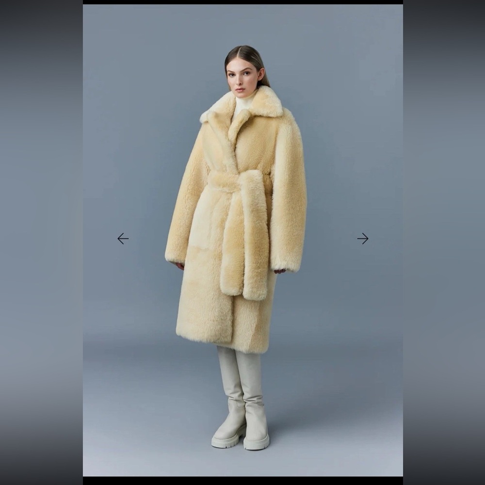 Mackage Reversible Yelllow Soft Shearling Coat Wth Belt